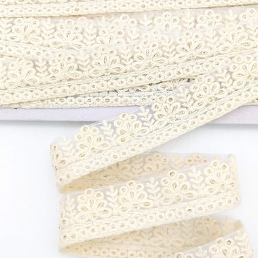 Off White Net Lace Trim With Floral Embroidery And Gold Sequins, Sequinned Trim, Wedding Trim Bridal Trim